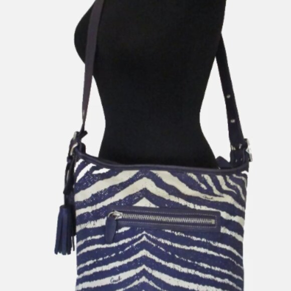 COACH LEGACY Purple Zebra Print Large Hobo Bucket Bag Pre  COACH ZEBRA Animal Print BAG Legacy Bucket DUFFLE PURPLE Cream Purse